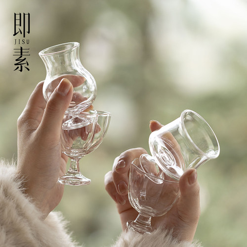 即素 高端高硼硅玻璃高足主人杯精致透明品茗杯百搭功夫茶具茶杯