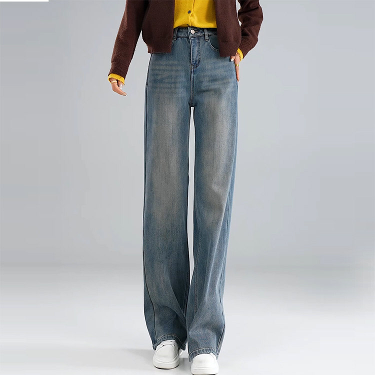 春秋窄版阔腿牛仔裤子女新款高腰宽松休闲显瘦小个子九分直筒长裤