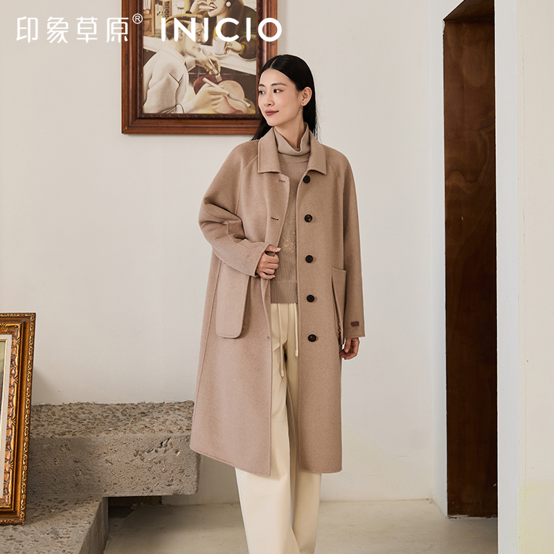 印象草原秋冬长款翻领羊绒大衣女