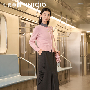 外套上衣 女设计感圆领短款 印象草原秋冬新款 山羊绒针织开衫