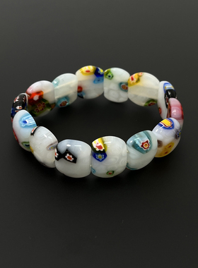 Vintage古着 White colored glazed flower bracelet手链