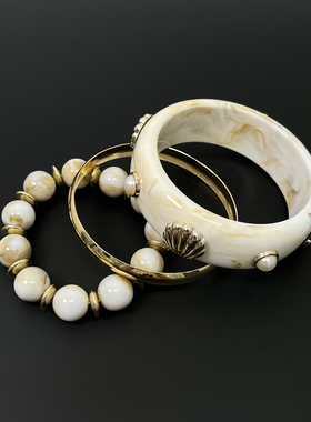 Vintage古着 Bohemian milk coffee bracelet set手镯