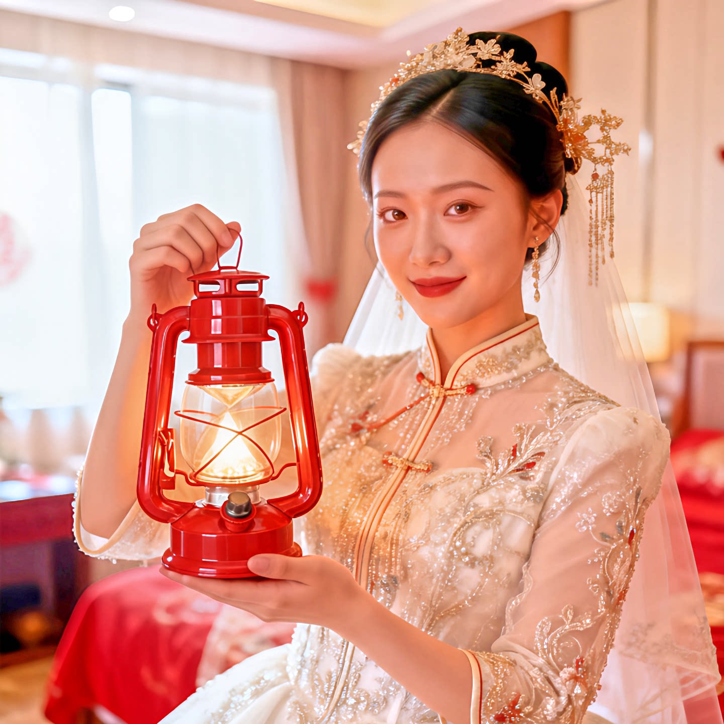 结婚喜灯LED电池复古马灯结婚娶亲新娘陪嫁双喜长明灯婚房装饰用