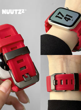 nuutzz适用苹果手表S10高级iwatch9防水透气红色表带AppleWatchUltra表带新款SE野劲S11运动液态硅胶男秋冬