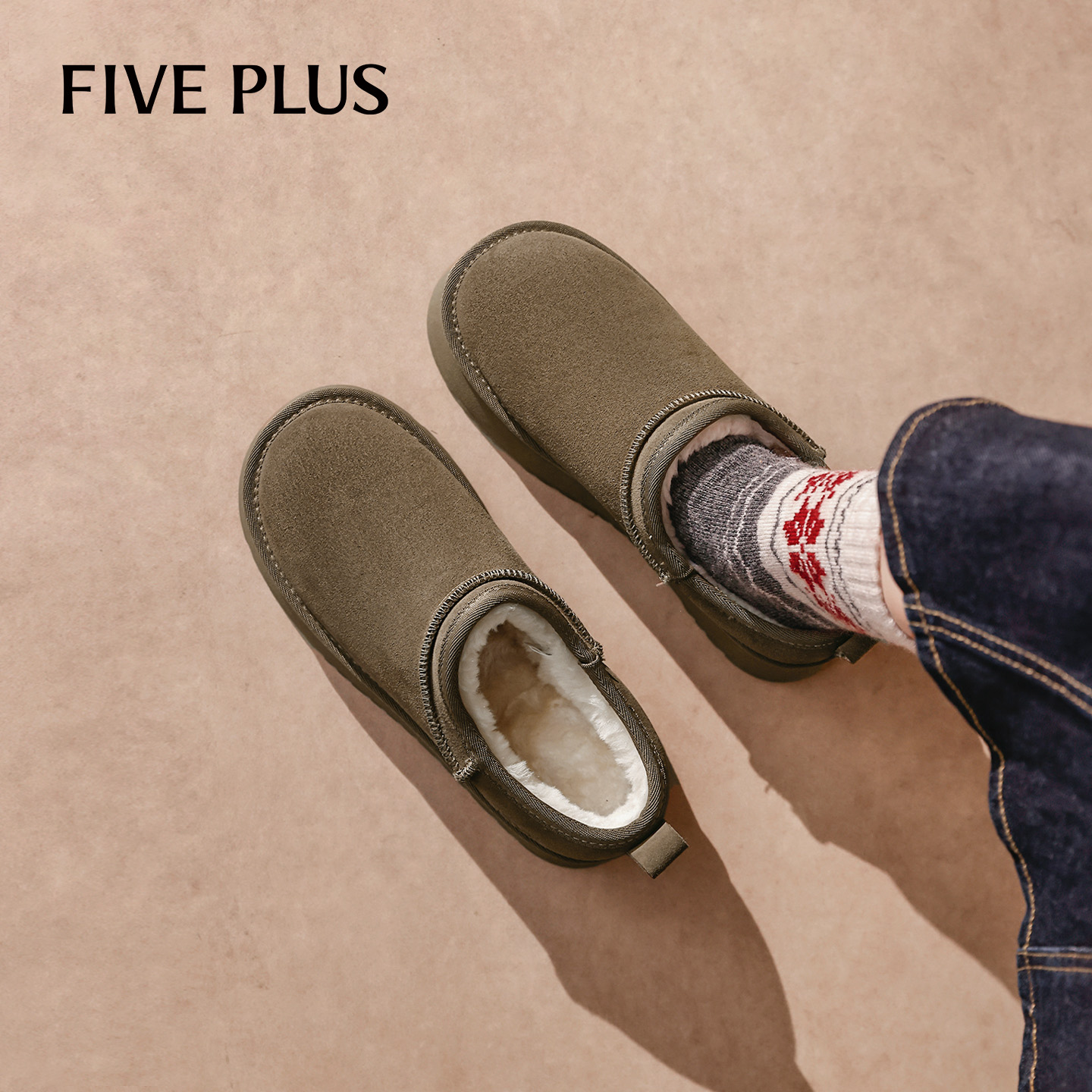 FIVEPLUS真皮绒面雪地靴女款