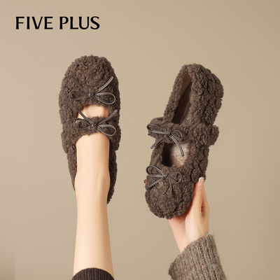 FIVEPLUS毛毛鞋单鞋玛丽珍鞋