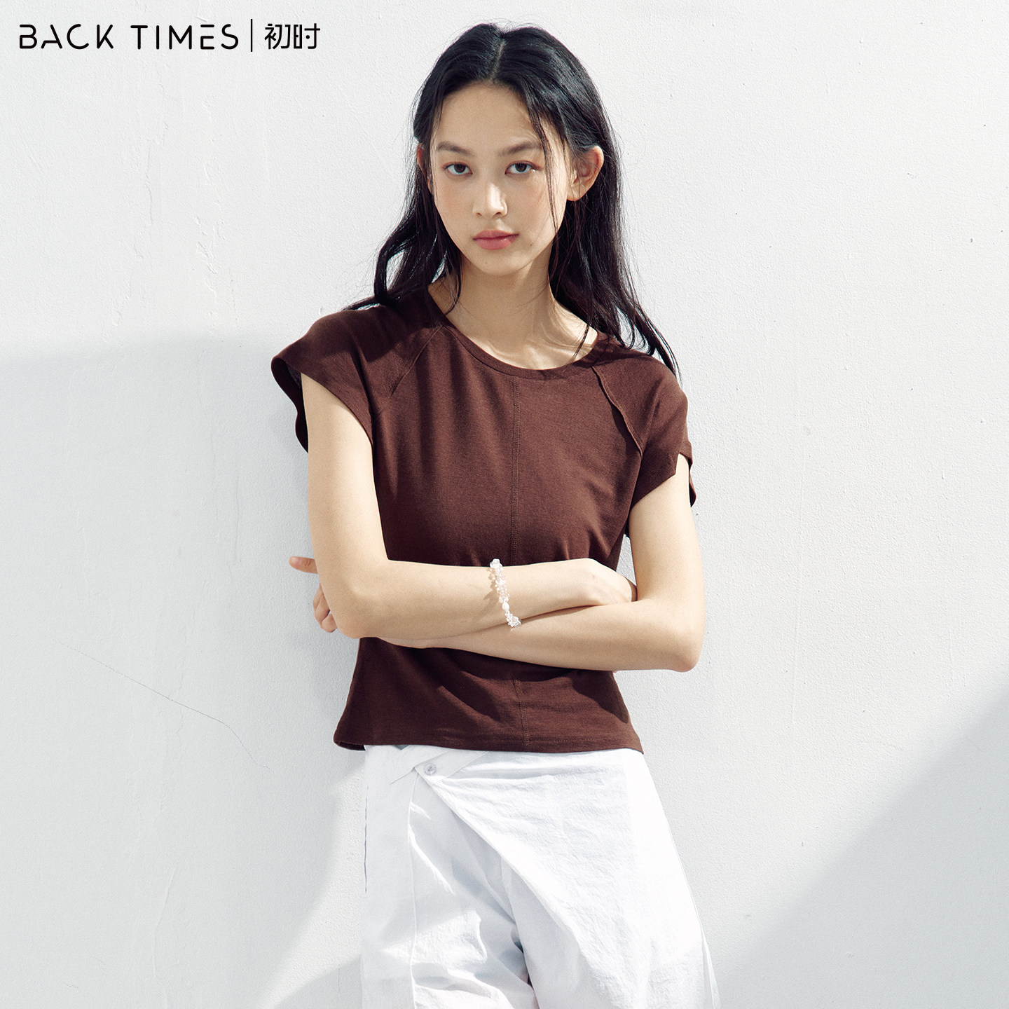 初时 BACK TIMES｜极简正肩插肩袖T恤修身弹力显瘦圆领百搭短袖T