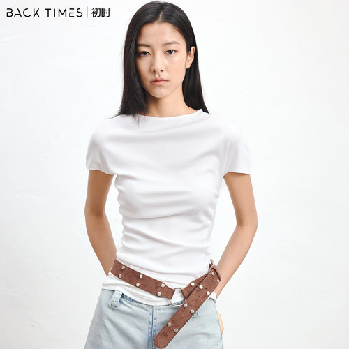 BACK TIMES初时 后背解构抽皱罗纹T恤