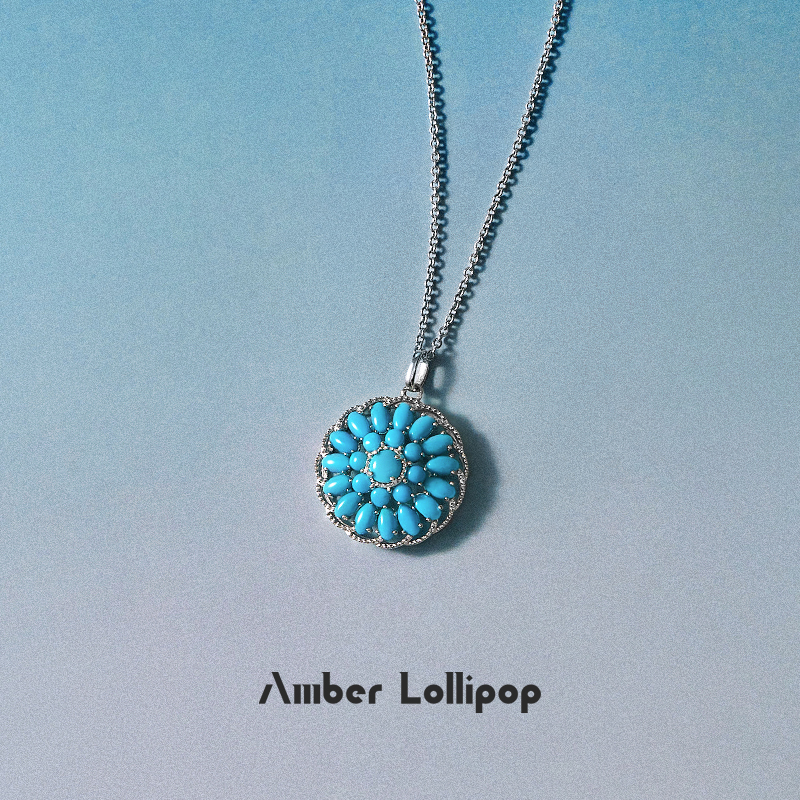 Amber Lollipop绿松石项链天然石轻奢高级吊坠小众颈链2025年新款