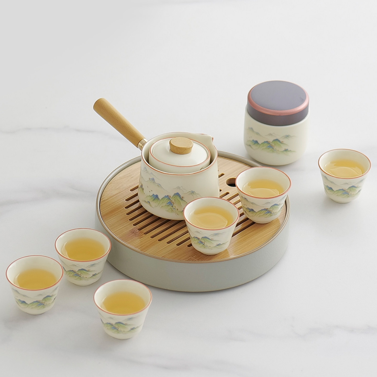 汝窑逍遥泡小茶壶泡茶2025新款自动旋转侧把便携功夫旅行茶具套装
