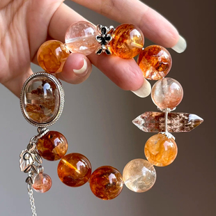 天然水晶黄幽灵魔盒黄胶花幽灵双尖手串手链招财转运秋季超绝饰品