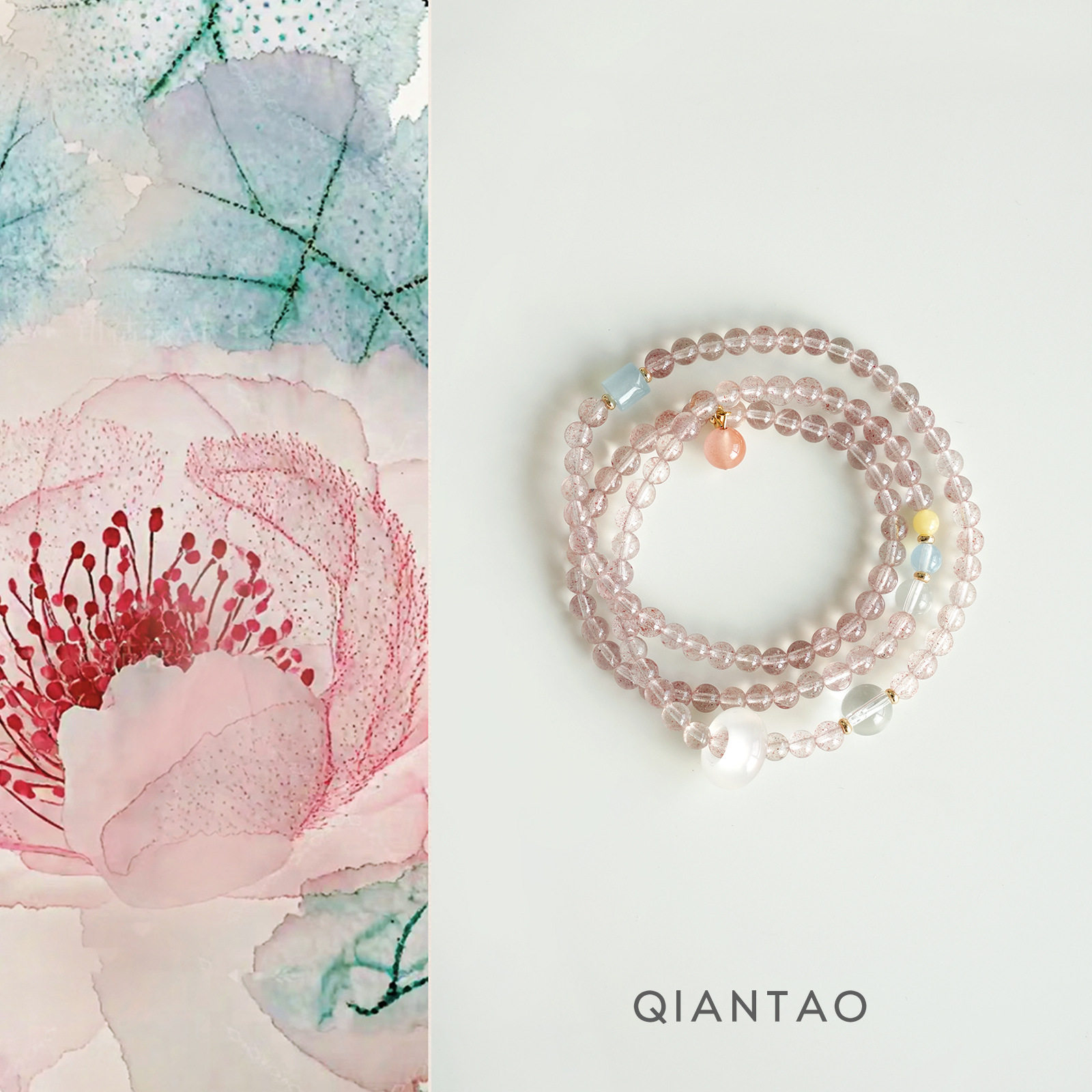 草莓晶貔貅多圈手串招米黄水晶森系女甜美白玉髓吊坠手链高级感