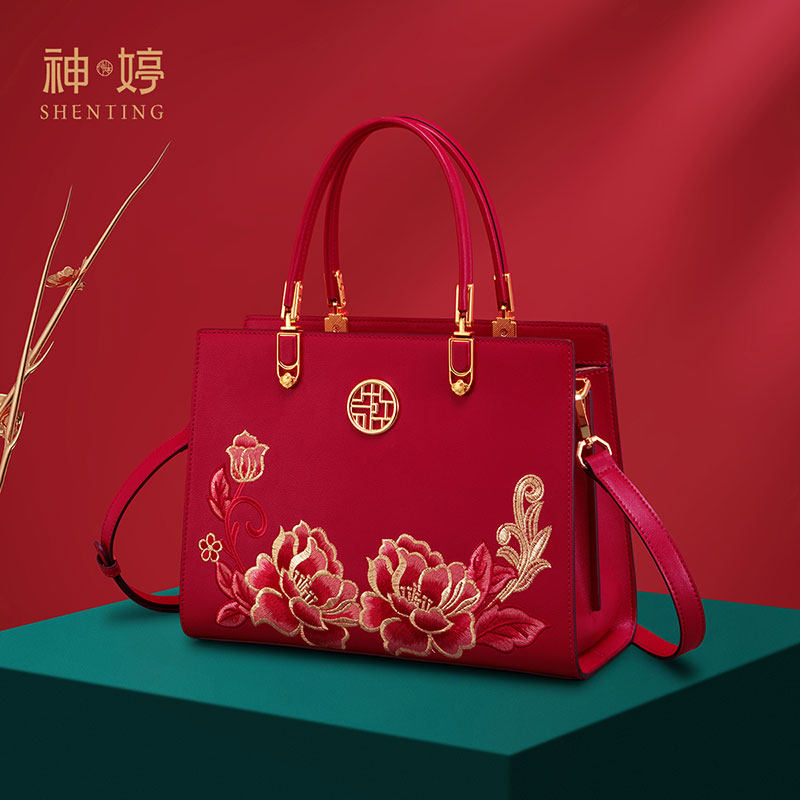 38节礼物神婷苏绣国风包包女款大气刺绣女士手提妈妈包真皮送老婆