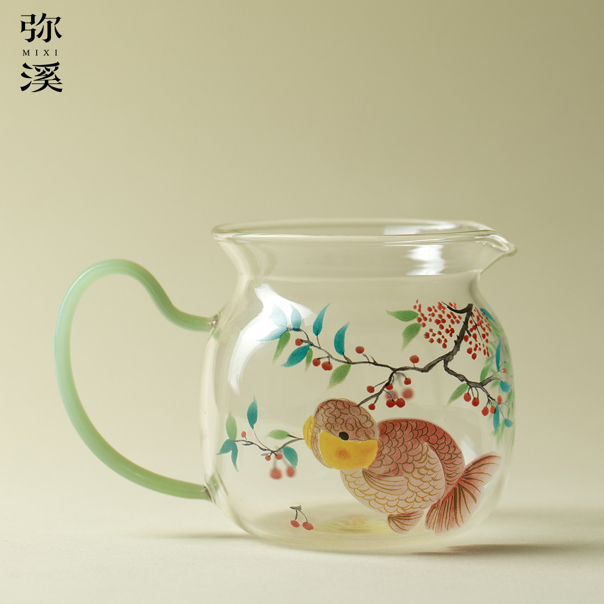 弥溪瑞璃樱桃兰寿绿玉圆满公杯家用手工带把玻璃分茶器耐高温茶海,餐饮具,公道杯,淘宝优惠券,粉丝福利购,淘宝优惠卷