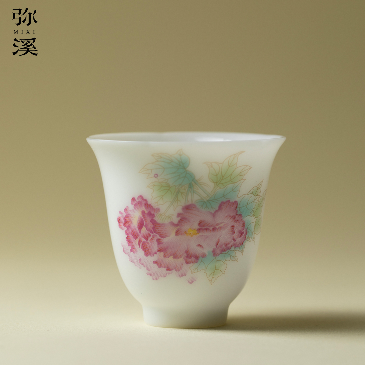 弥溪冰种玉瓷牡丹花开花口茶杯家用手工主人杯高档女士茶杯不烫手