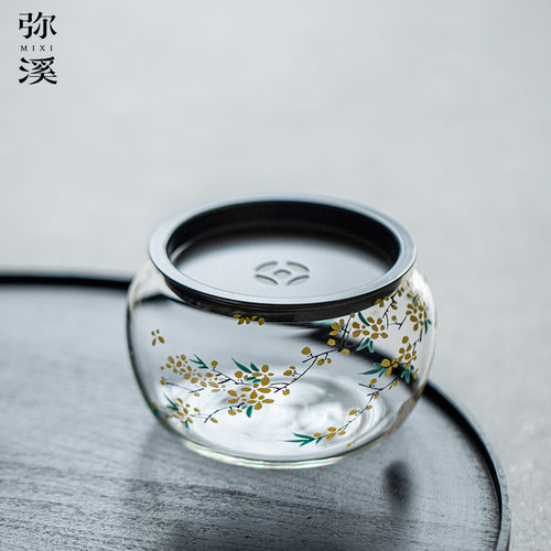 弥溪新款兔戏桂香大容量建水家用带盖废水缸渣桶高档玻璃建水茶具