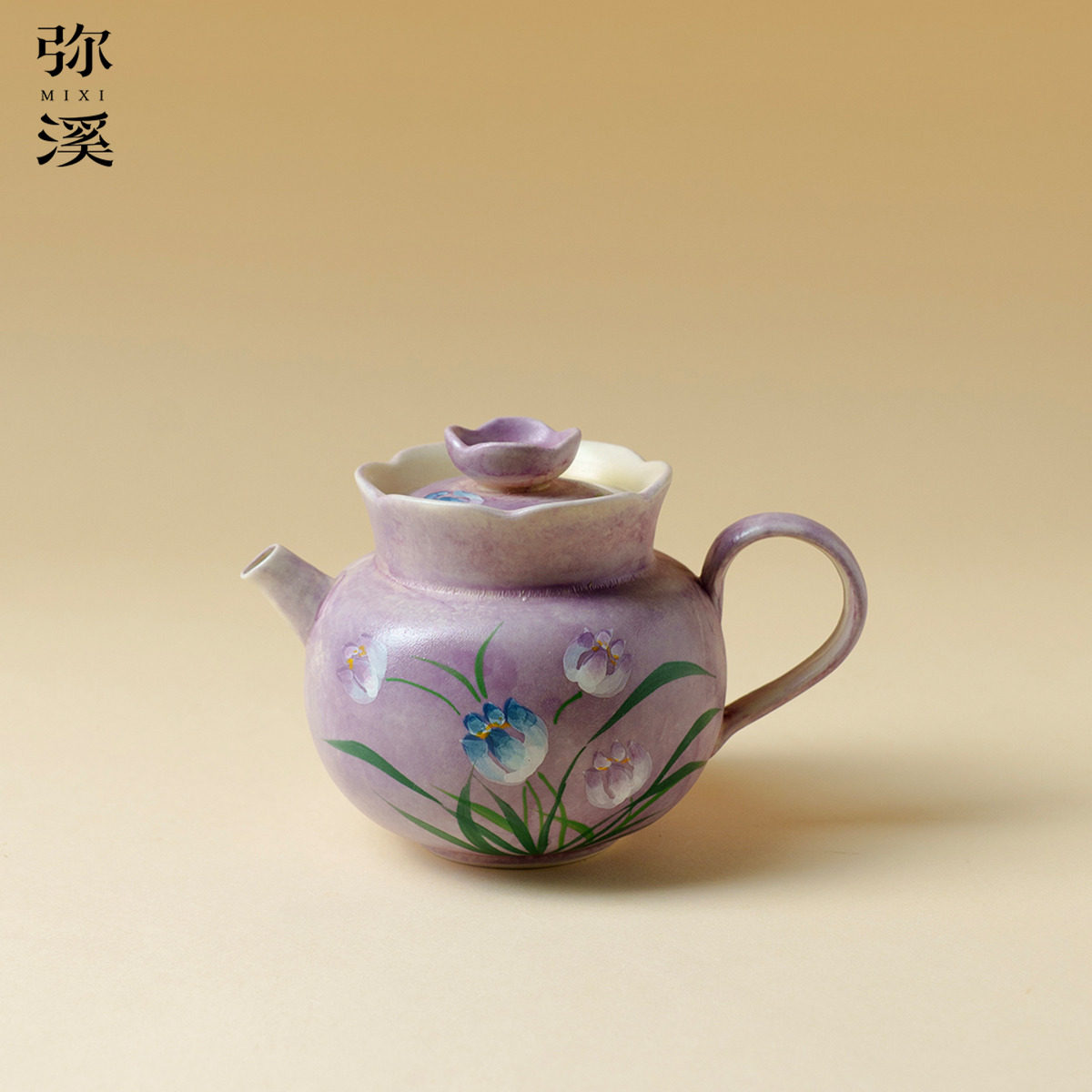 弥溪手绘兰韵石榴壶陶瓷泡茶壶居家女士专用手把茶壶内带球孔过滤图片