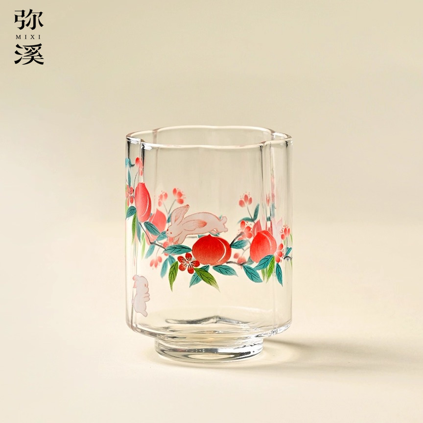 弥溪加厚耐热手工贴花海棠杯家用中式玉兔桃夭茶杯品茗杯功夫茶具