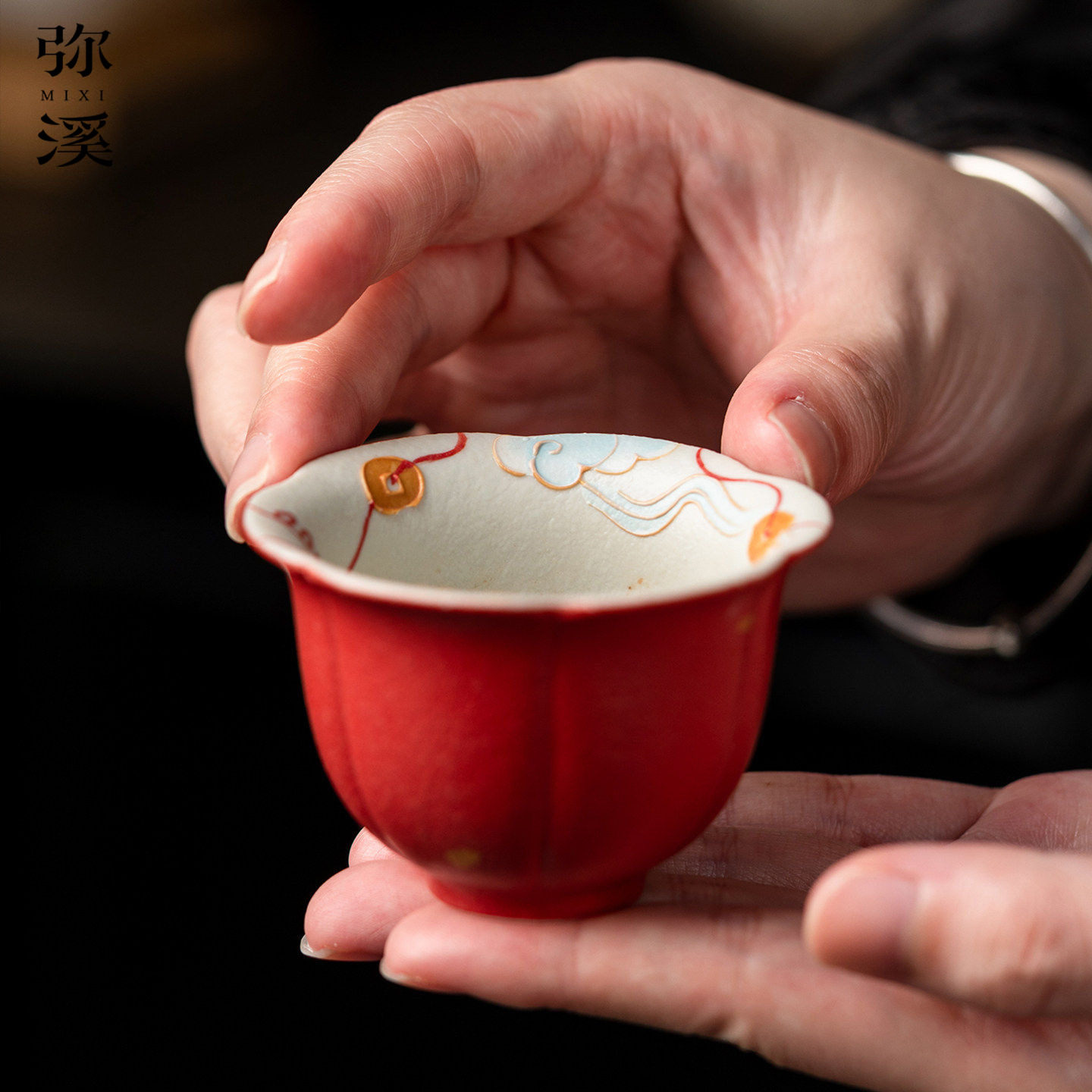 主人杯女士专用宫廷风祥云福袋莲瓣茶杯纯手绘陶瓷家用喝茶品茗杯