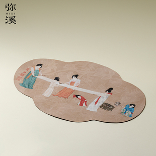 弥溪中式复古仕女图海棠茶席家用禅意干泡茶席茶几桌布隔热垫茶垫