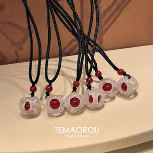 虞书欣双轨姜暮同款红豆筛子黑色编绳项链新中式长款毛衣链女配饰