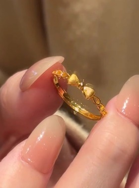 金色镂空蝴蝶结戒指法式复古轻奢