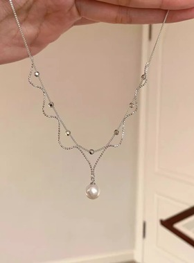 清冷感双层蕾丝仿珍珠项链小清新
