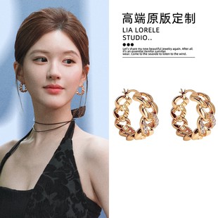 赵露思许我耀眼许妍同款 金色链条耳圈欧美风气质百搭气质小众耳环