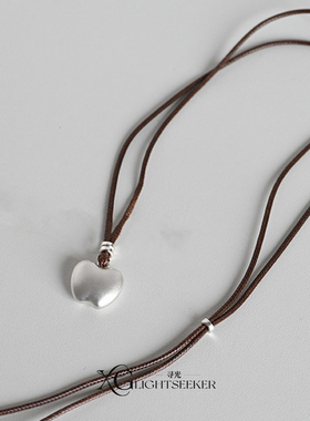 银色磨砂感平安果编绳项链可调节