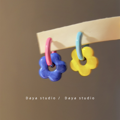 撞色花朵多巴胺耳环小众时尚甜美