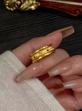 梦幻四芒星仿闪钻宽面戒指高级感