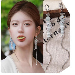 赵露思许妍许我耀眼同款猫眼石流苏耳环新中式轻奢气质耳钉耳饰女