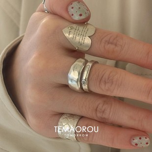 韩系大号爱心刻字戒指素圈时尚 独特贵气食指戒 轻奢气质高级感个性