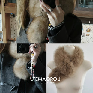 蘑糯糯同款 氛围感保暖围脖百搭领子胡波 棕咖色狐狸毛皮草围巾冬季