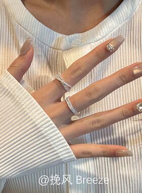 爆闪仿排钻戒指优雅轻奢百搭指环