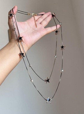 冷淡风黑色星星双层叠戴项链甜酷