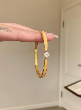 复古金色拉丝方钻手镯轻奢高级感