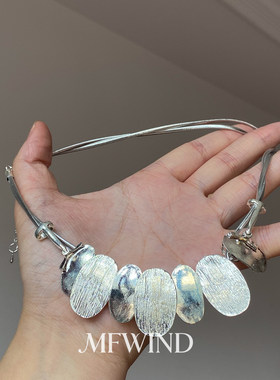 简约银色拉丝椭圆片项链甜酷个性