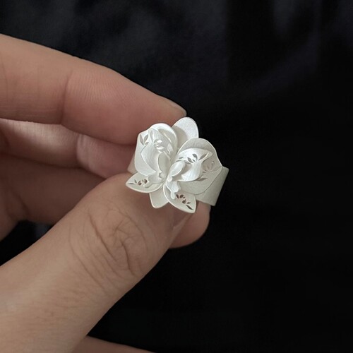 新中式烧白镂空蝴蝶兰戒指高级感
