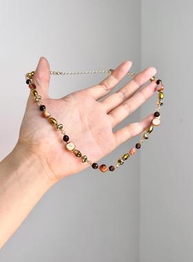 琥珀色流光不规则仿虎眼石项链女