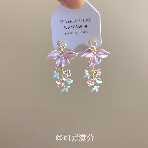 春夏粉色花瓣吊坠耳钉小众高颜值
