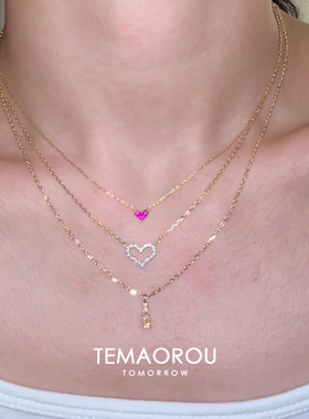 爆闪mini玫粉色爱心几何吊坠项链