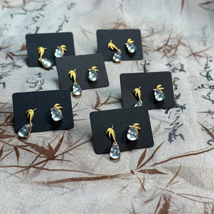 新中式 冰透葫芦耳钉轻奢小众设计耳环清冷感简约精致国风竹叶耳饰