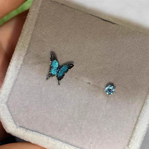 蓝色蝴蝶耳钉女轻奢小众清冷精致
