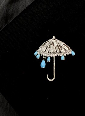 中古Vinta清冷感蓝色雨伞胸针女