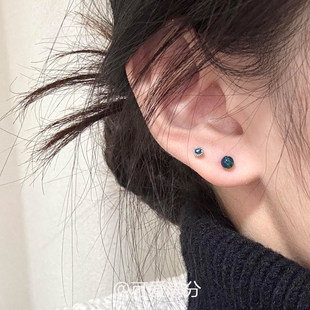 复古墨绿色澳宝圆球耳钉2026巨好看新款 高级感耳饰百搭耳环女 爆款