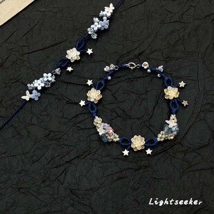 国风设轻奢小众精致编织手绳 新中式 克莱因蓝莲花手链女款 2025新款