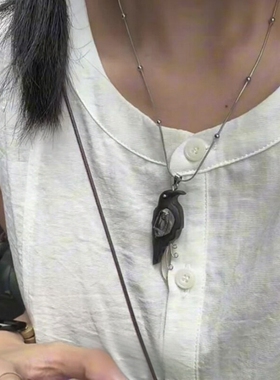 新中式复古镶嵌仿锆石乌鸦项链女
