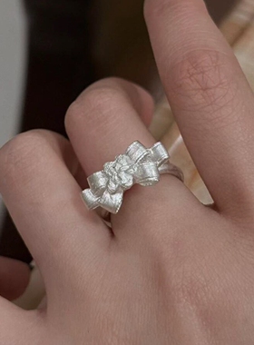 复古银色立体蝴蝶结戒指精致小众
