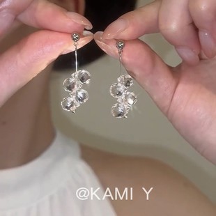 透亮水晶小流苏串珠耳环女夏小众设计简约高级感气质精致百搭耳钉